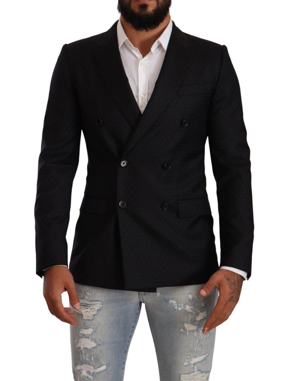 New Dolce & Gabbana Dark Gray Dotted Double Breasted MARTINI Jacket