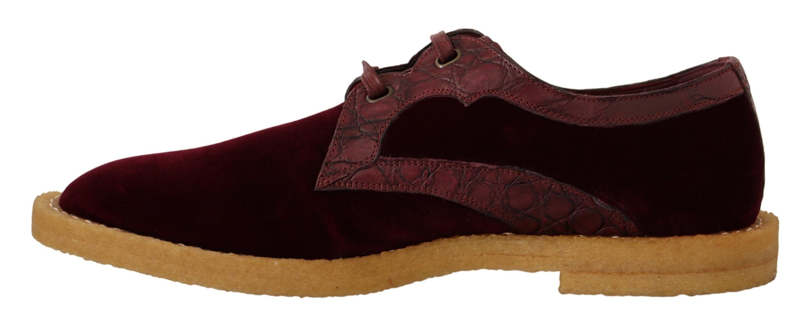New Dolce & Gabbana Burgundy Velvet Exotic Leather Shoes
