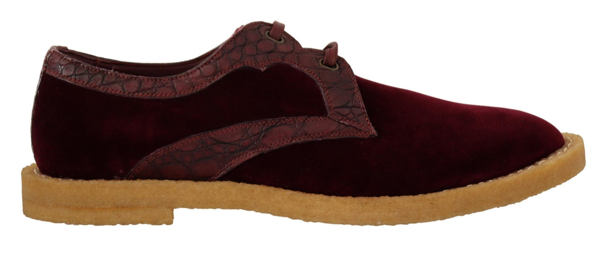 New Dolce & Gabbana Bordeaux Velvet Exotic Leather Shoes