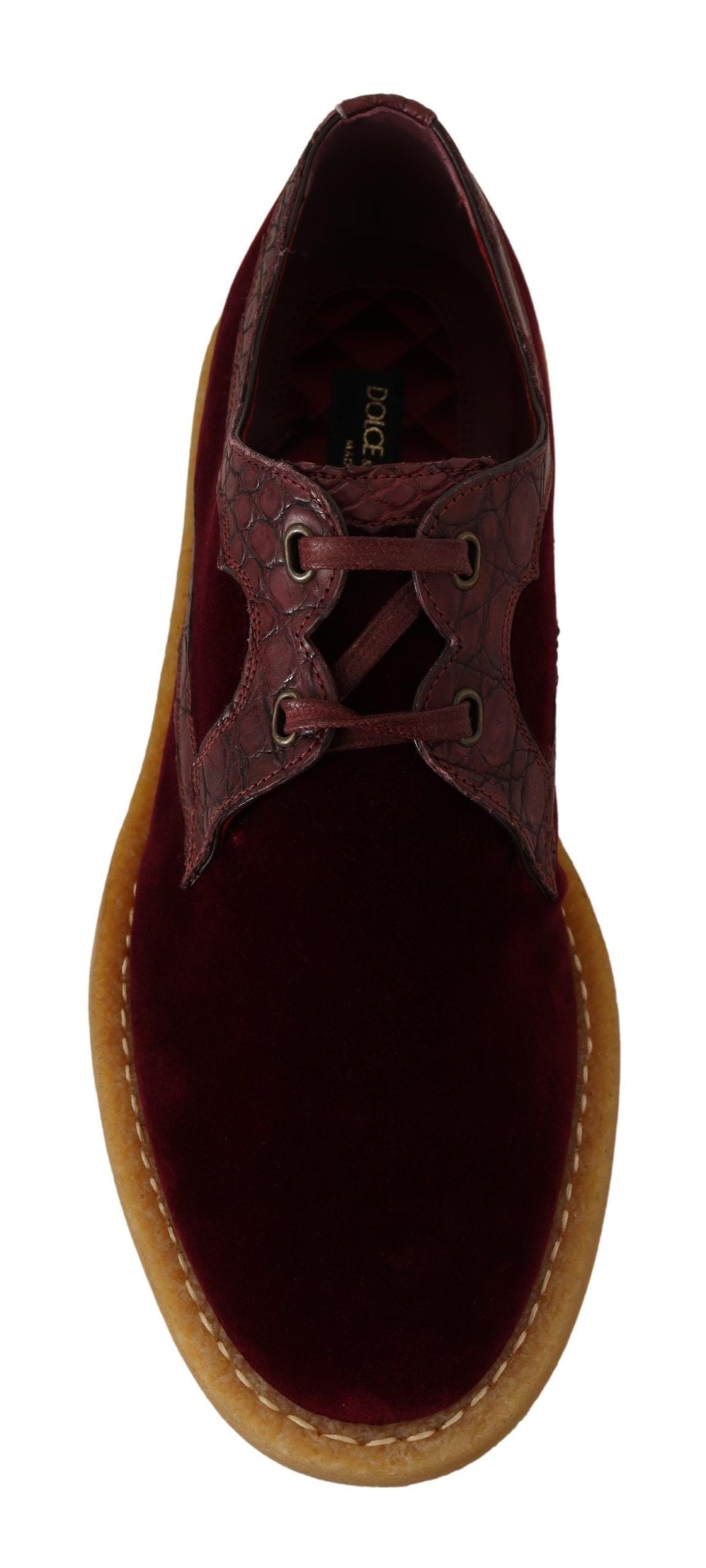 New Dolce & Gabbana Burgundy Velvet Exotic Leather Shoes