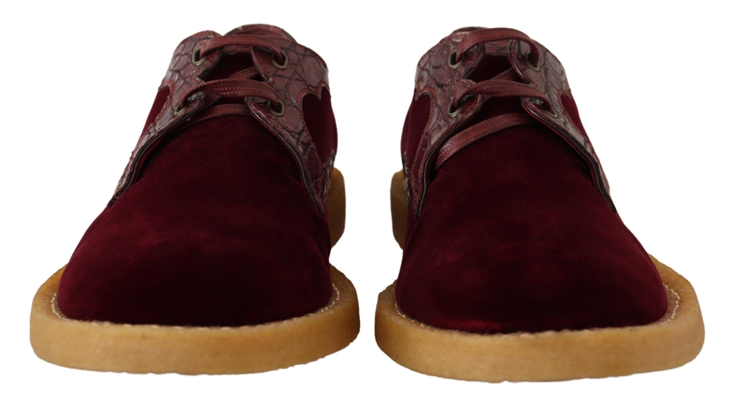 New Dolce & Gabbana Burgundy Velvet Exotic Leather Shoes