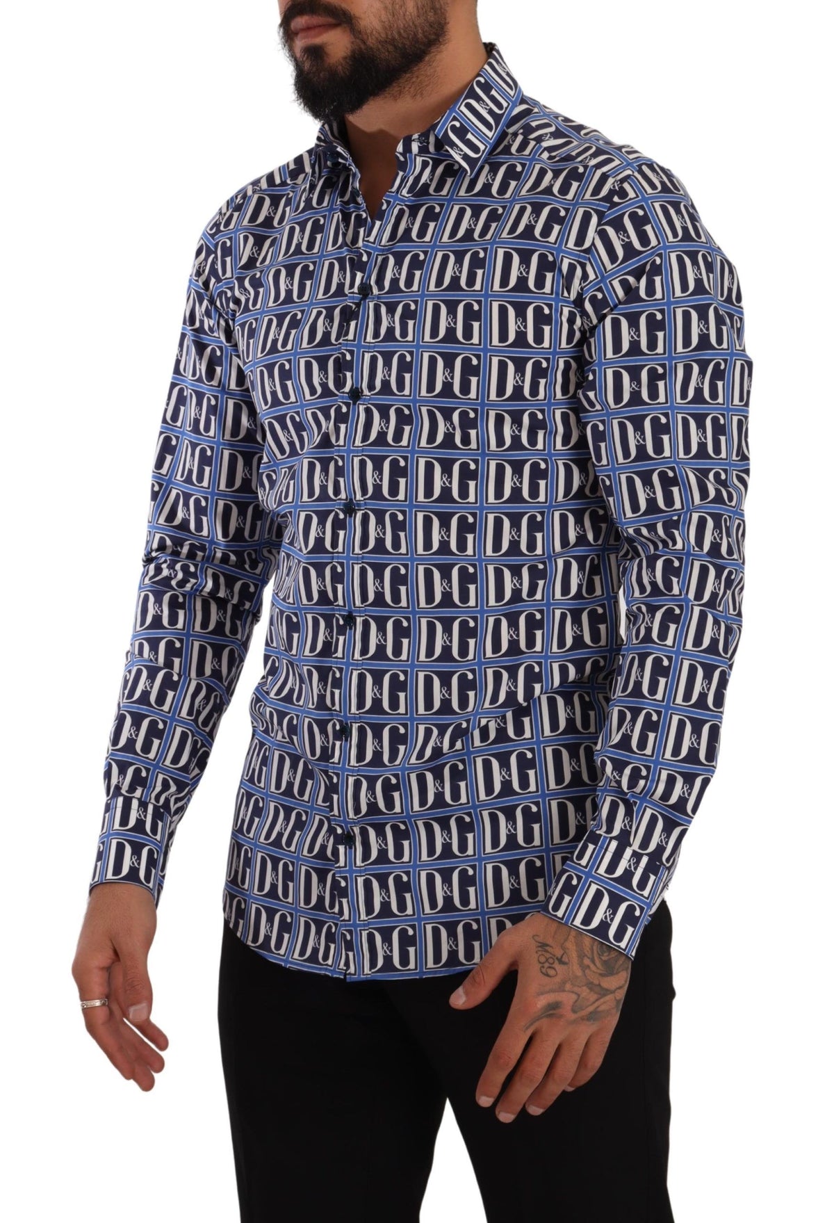 New Dolce & Gabbana Blue Logo Mania Slim Fit Cotton Shirt