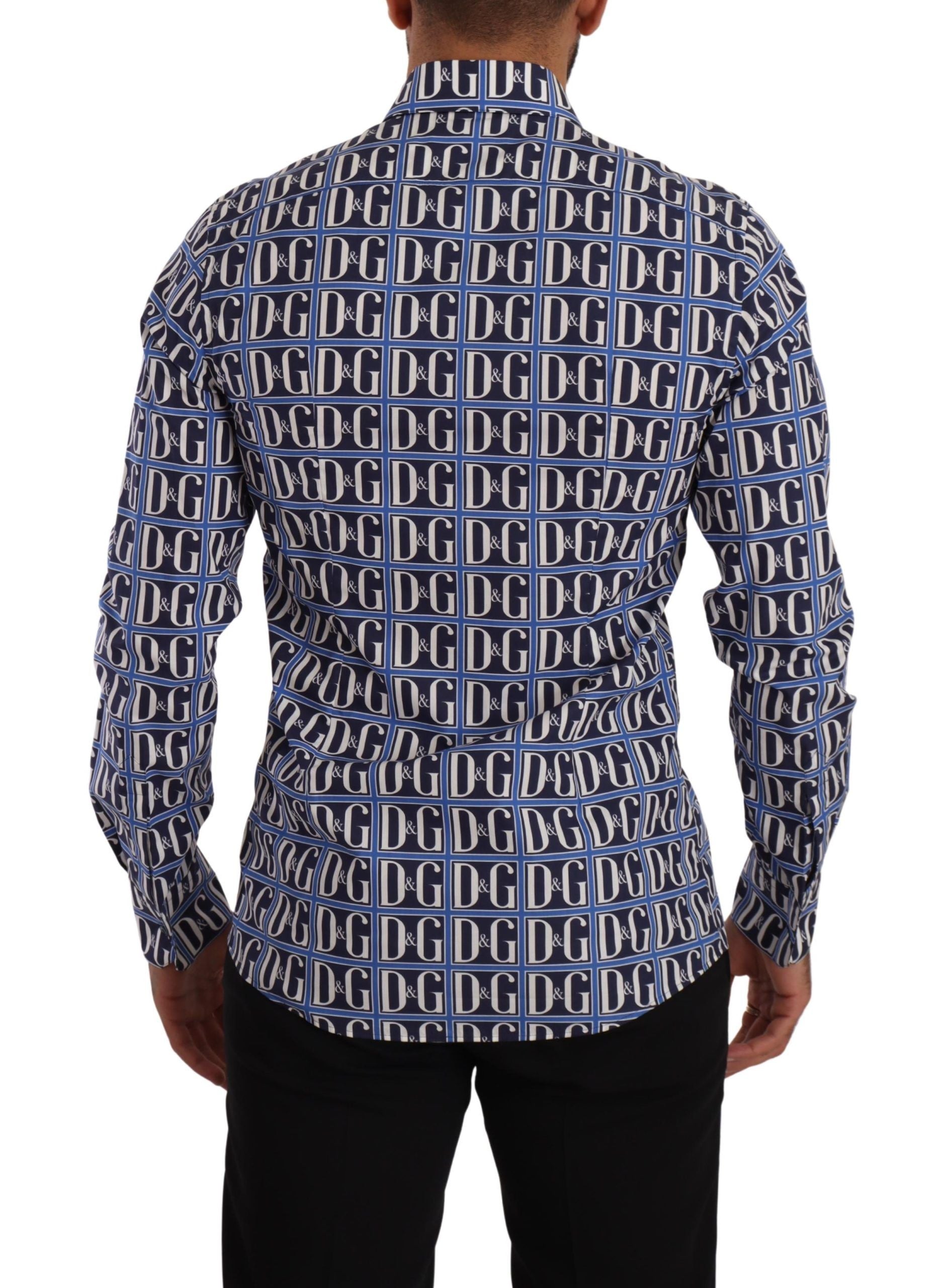 New Dolce & Gabbana Blue Logo Mania Slim Fit Cotton Shirt