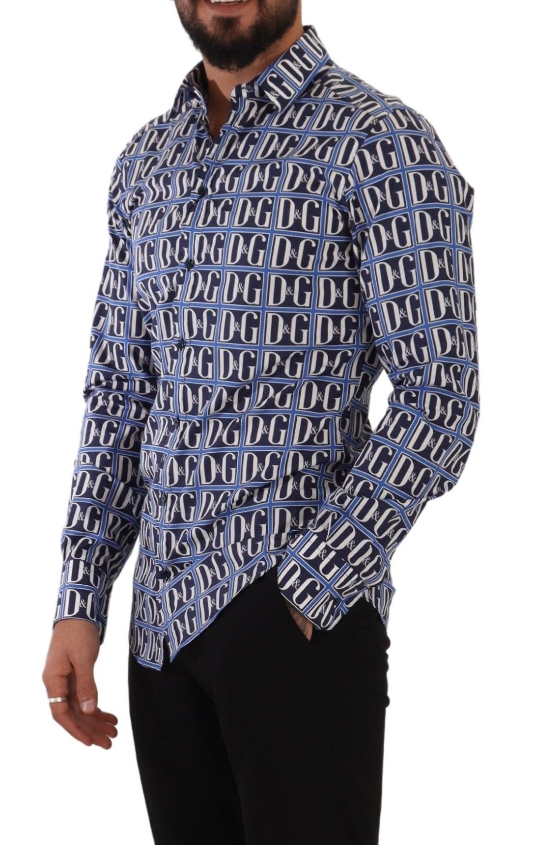 New Dolce & Gabbana Blue Logo Mania Slim Fit Cotton Shirt