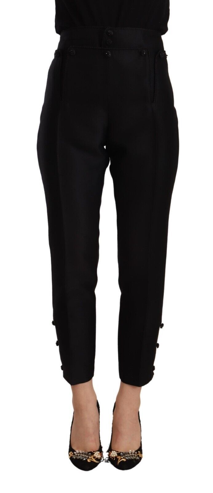 New Dsquared² Black Wool High Waist Skinny Women Pants