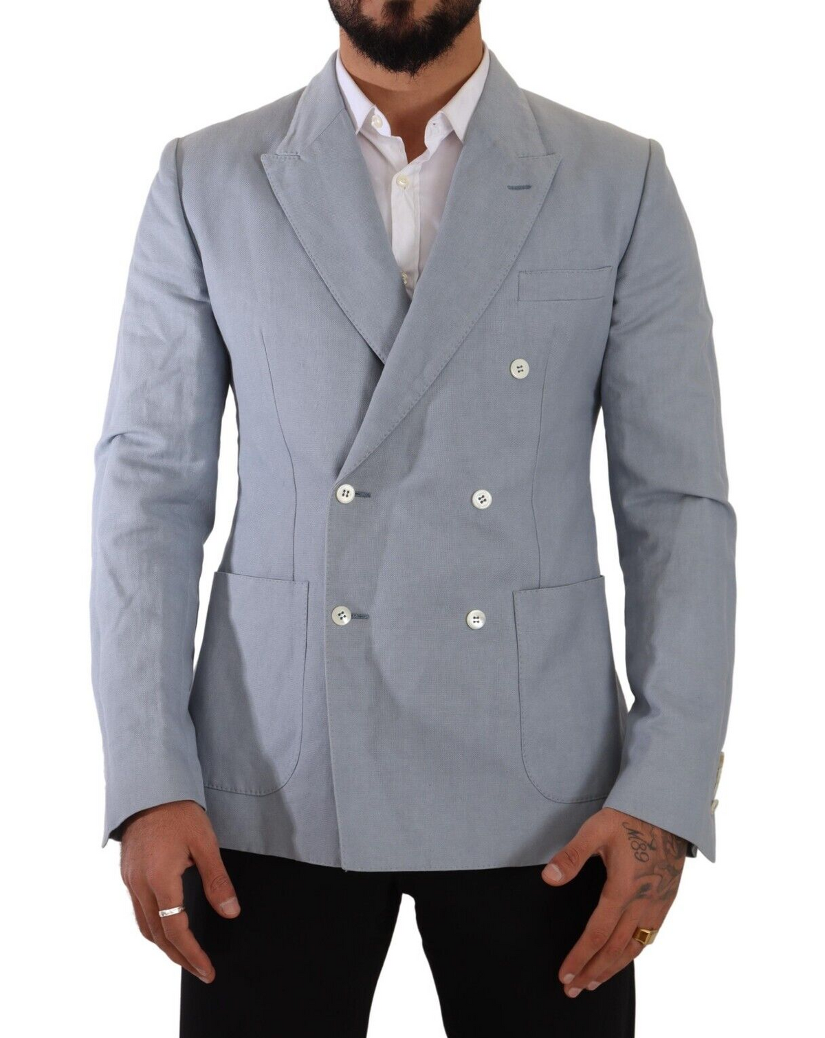 New Dolce & Gabbana Blue Cotton Linen Slim Fit Jacket Coat Blazer