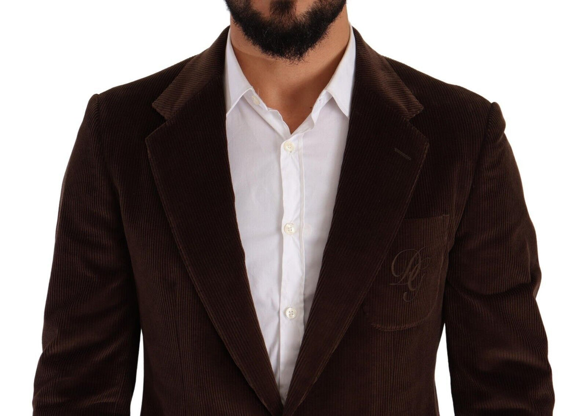 New Dolce & Gabbana Brown Corduroy Slim Fit Coat DG Logo Blazer