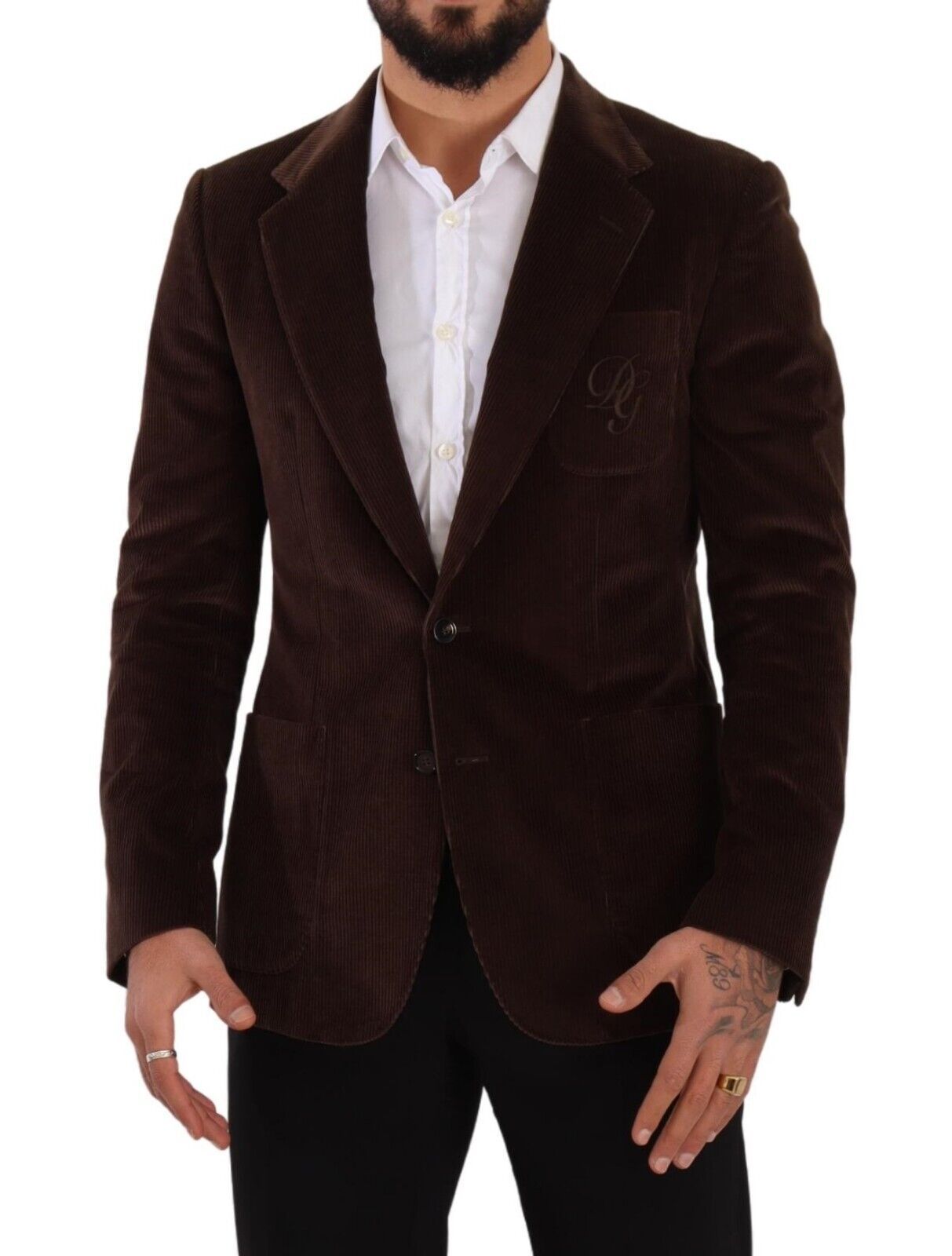 New Dolce & Gabbana Brown Corduroy Slim Fit Coat DG Logo Blazer