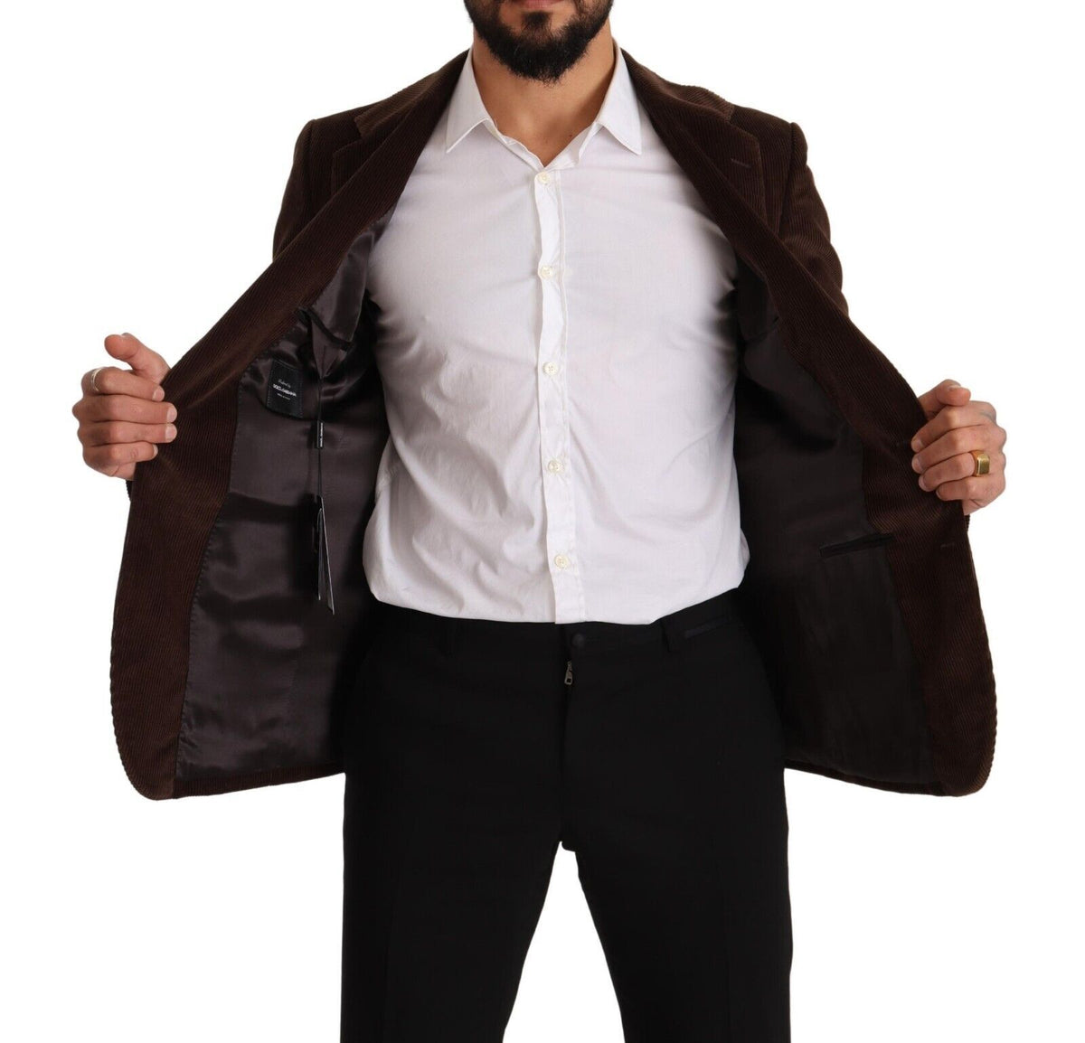 New Dolce & Gabbana Brown Corduroy Slim Fit Coat DG Logo Blazer