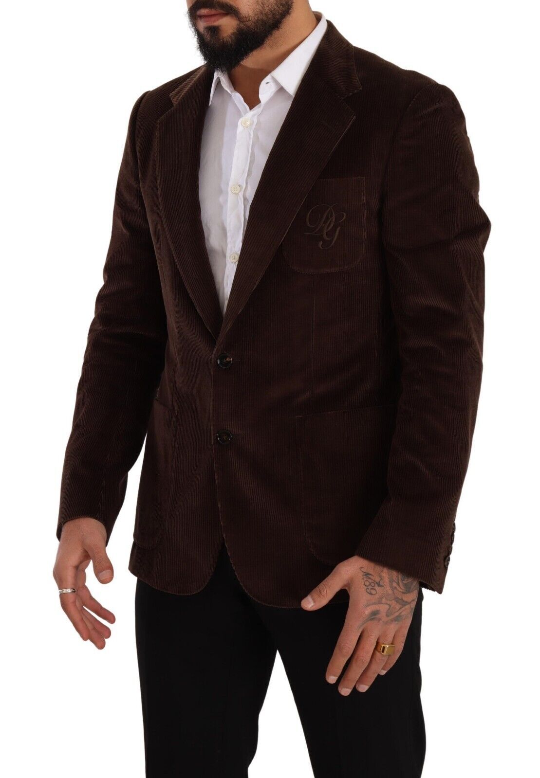 New Dolce & Gabbana Brown Corduroy Slim Fit Coat DG Logo Blazer