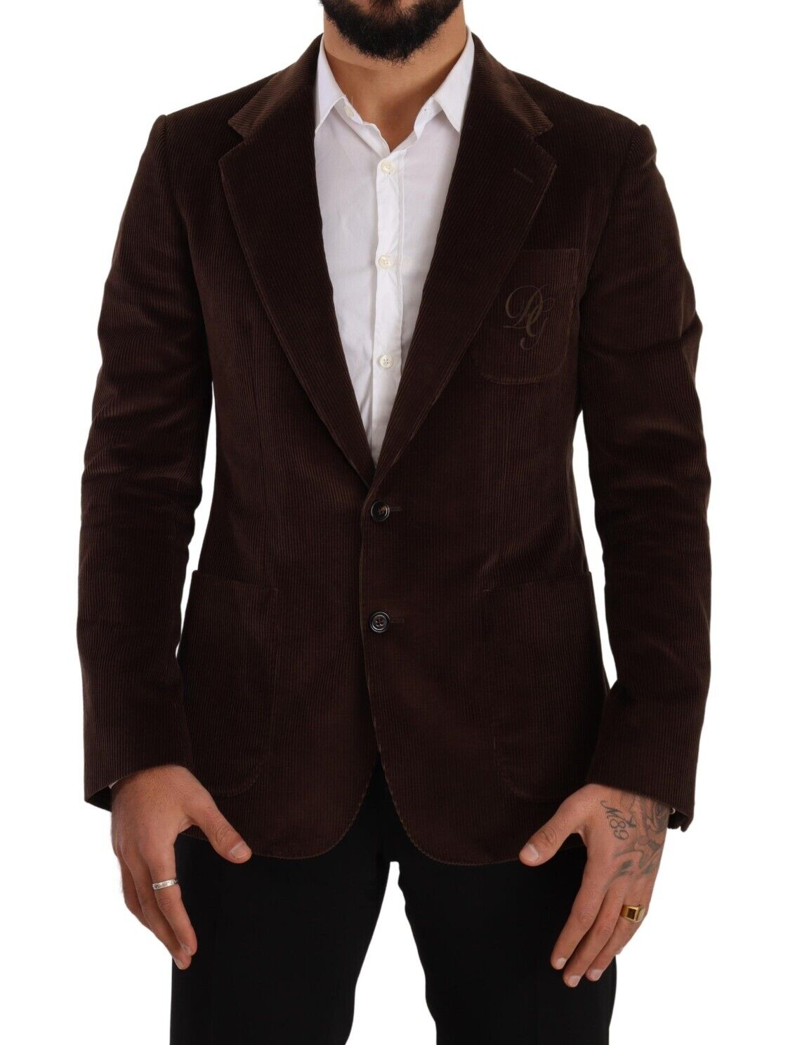 New Dolce & Gabbana Brown Corduroy Slim Fit Coat DG Logo Blazer