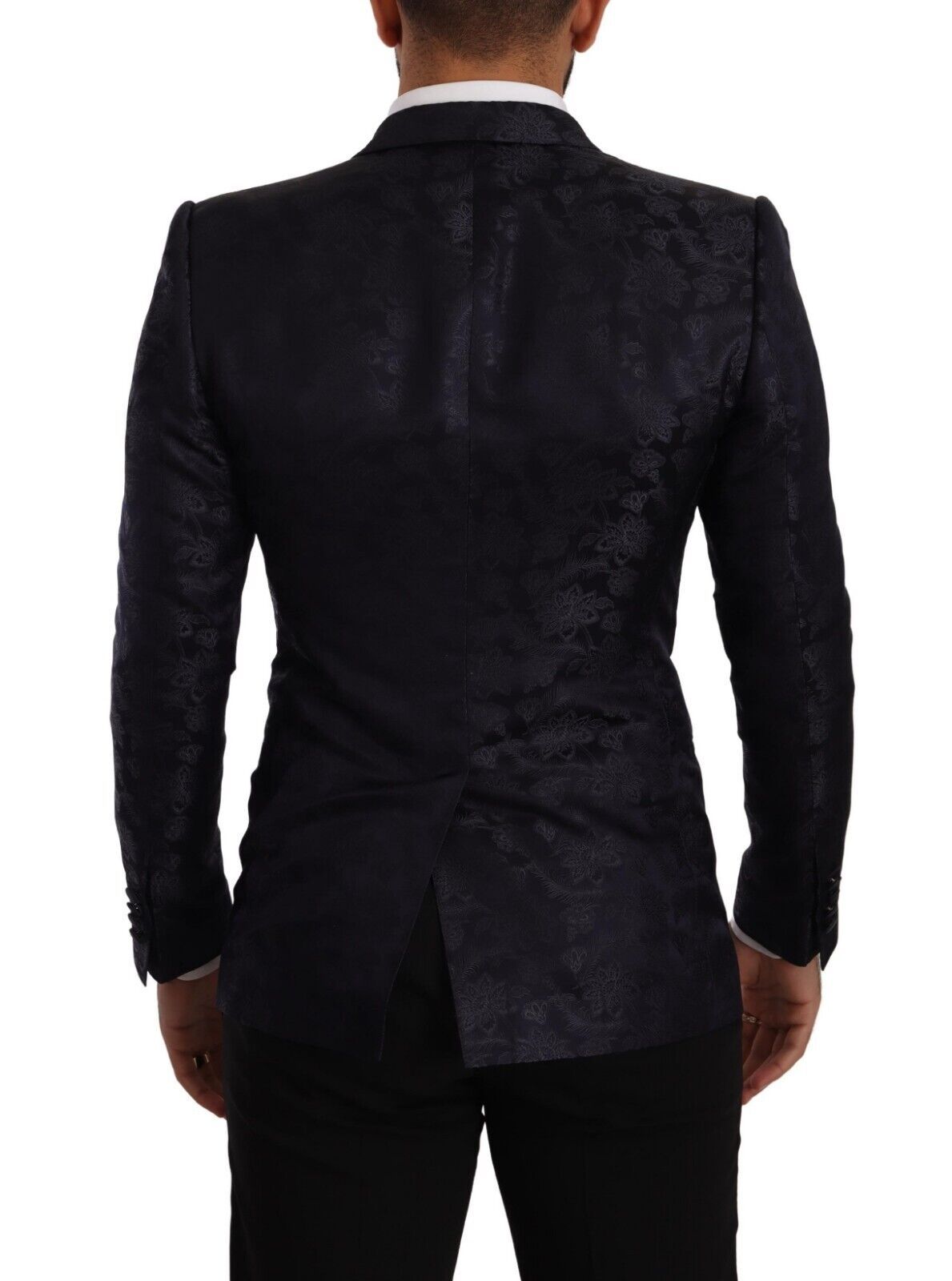 New Dolce & Gabbana Blue Floral Jacquard Silk Coat MARTINI Blazer