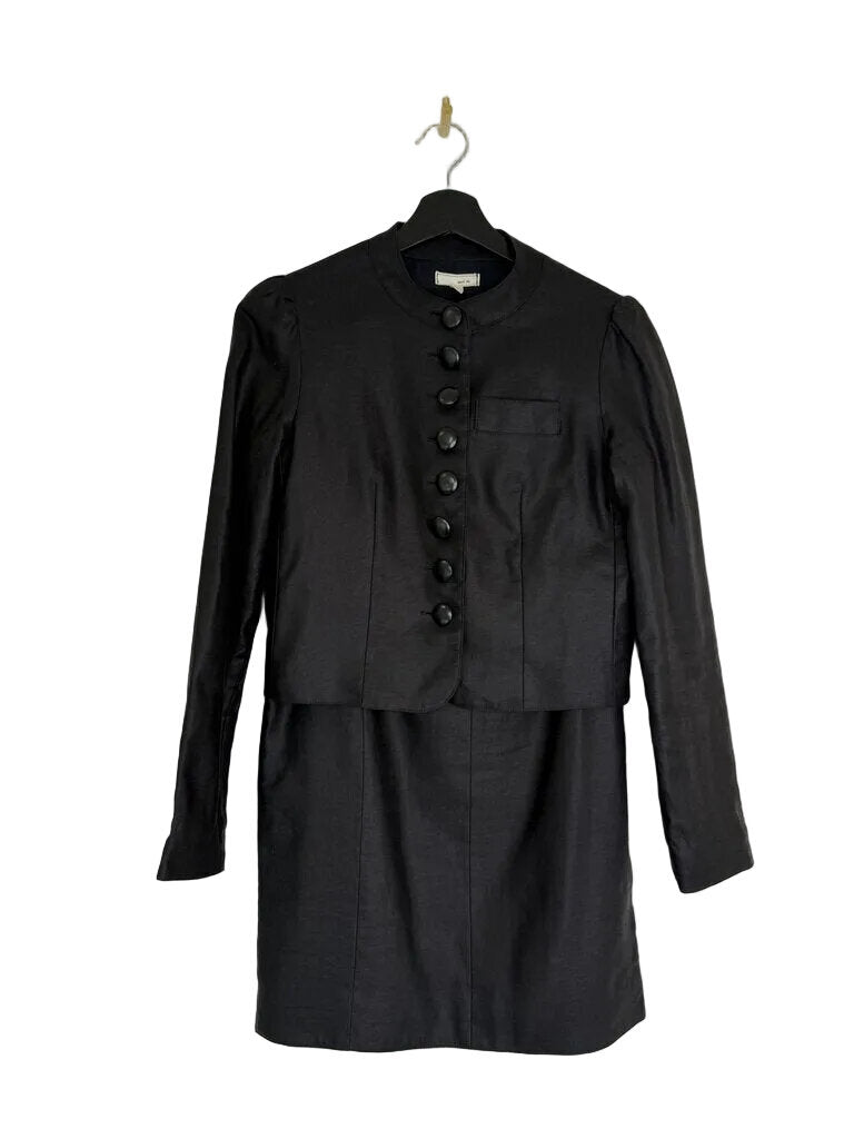 Deux FM Black Puff Sleeve Suit Jacket and Pencil Skirt Set