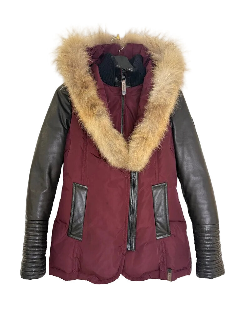 RUDSAK Burgundy and Black Fur Trim Jacket