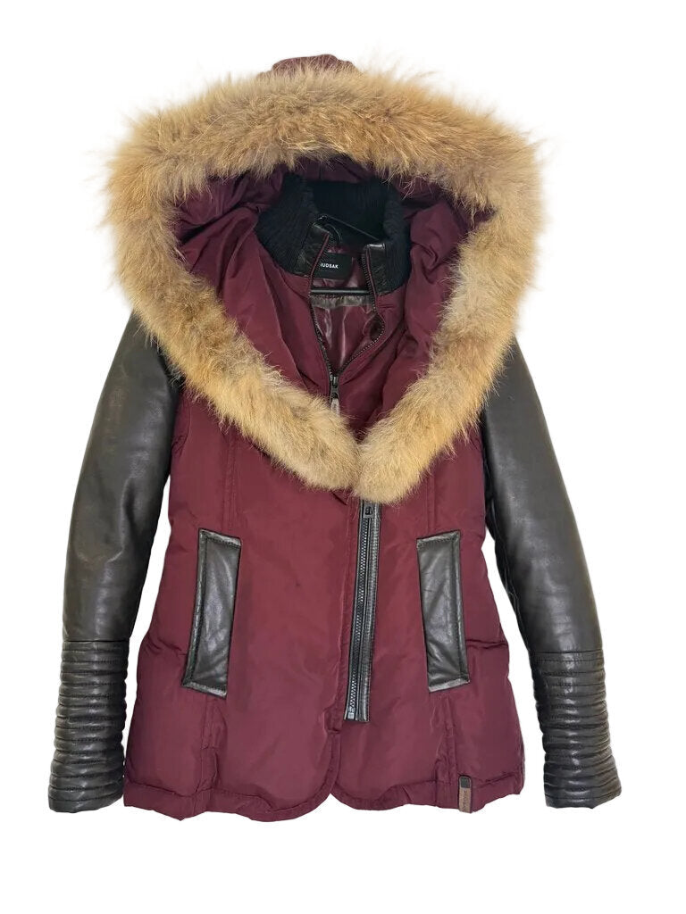 RUDSAK Burgundy and Black Fur Trim Jacket