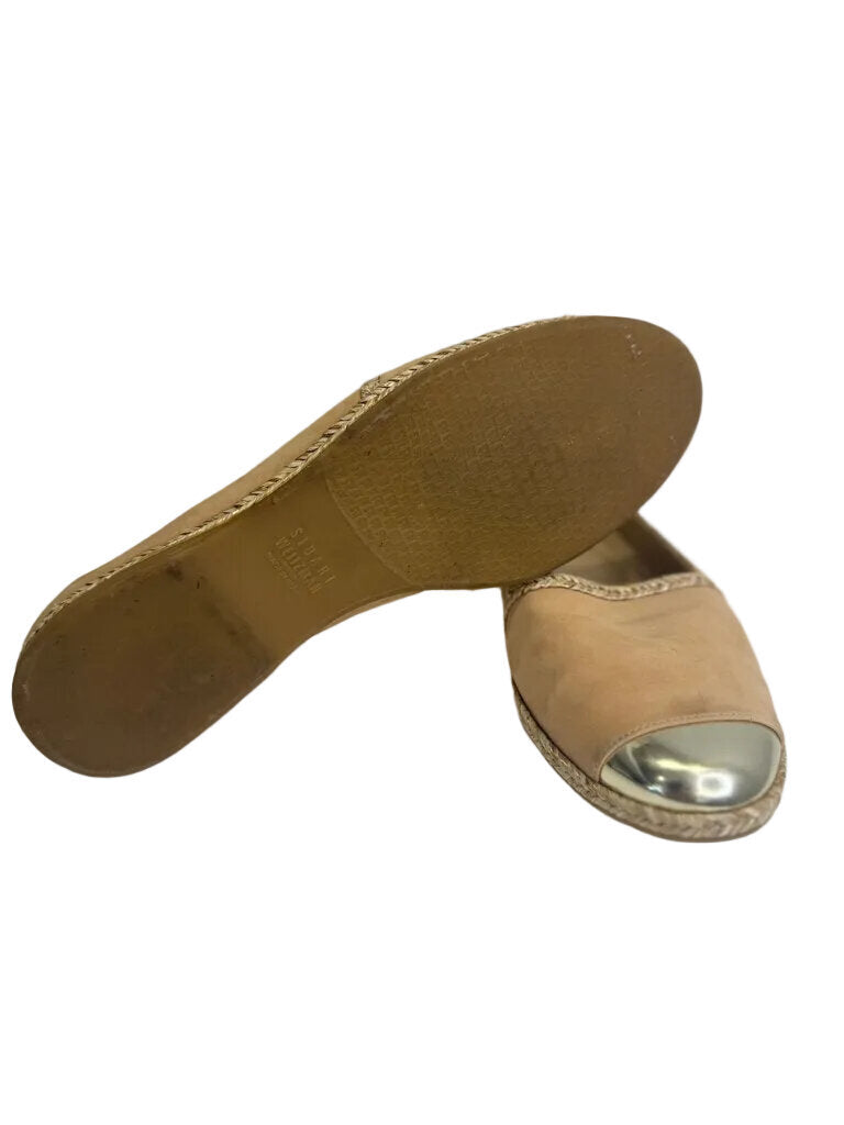 Pre-Owned Stuart Weitzman Beige Espadrilles with Metallic Cap Toe Women's New