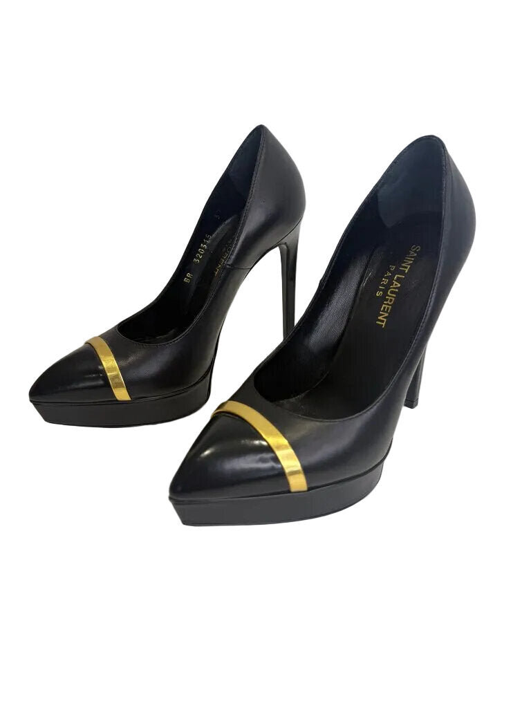 Saint Laurent Black Heels with Gold Accent