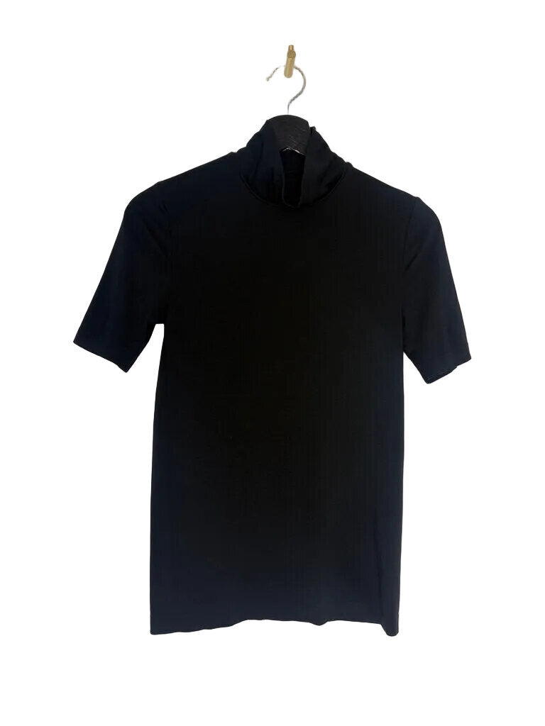 Black Short Sleeve Turtleneck Top
