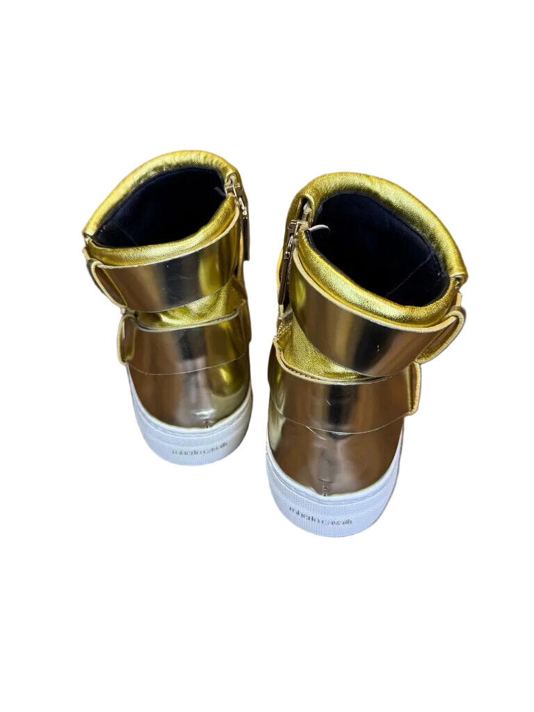 Roberto Cavalli Gold Metallic High-Top Sneakers with Decorative Strap