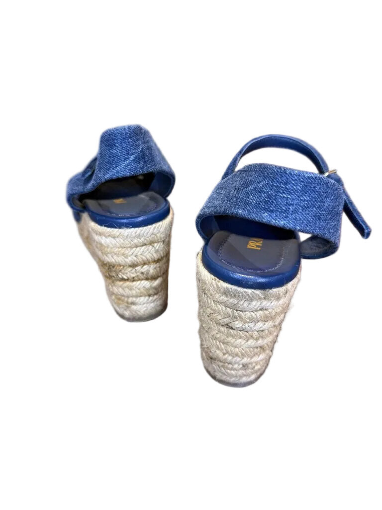 Prada Blue Denim Wedge Sandals