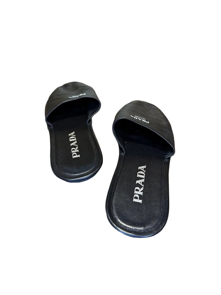 Prada Black Leather Slides
