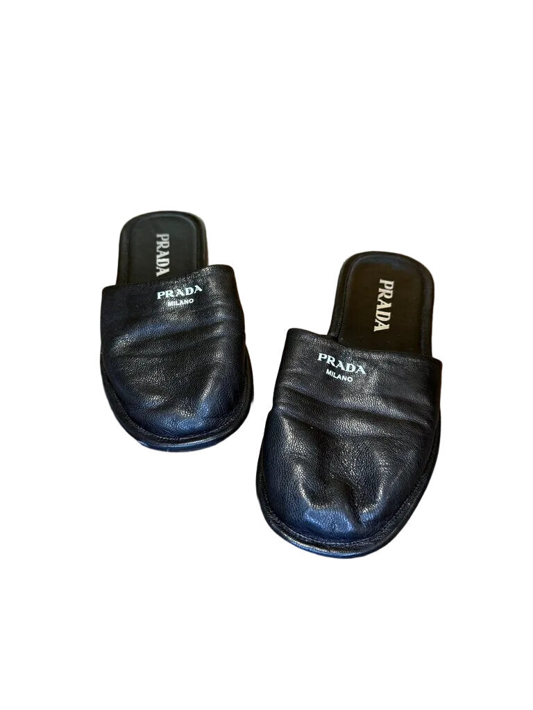 Prada Black Leather Slides
