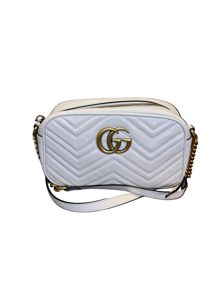 Gucci GG Marmont White Quilted Leather Crossbody Bag