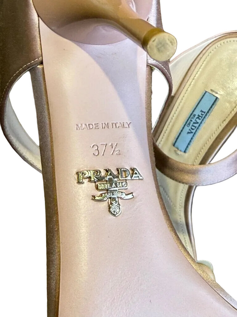 Pre-Owned Prada Pre-Owned Prada Satin Two-Strap Mule Sandal Heels, Blush Pink, Women — Size EU 37.5 Blush Pink Satin Women's New