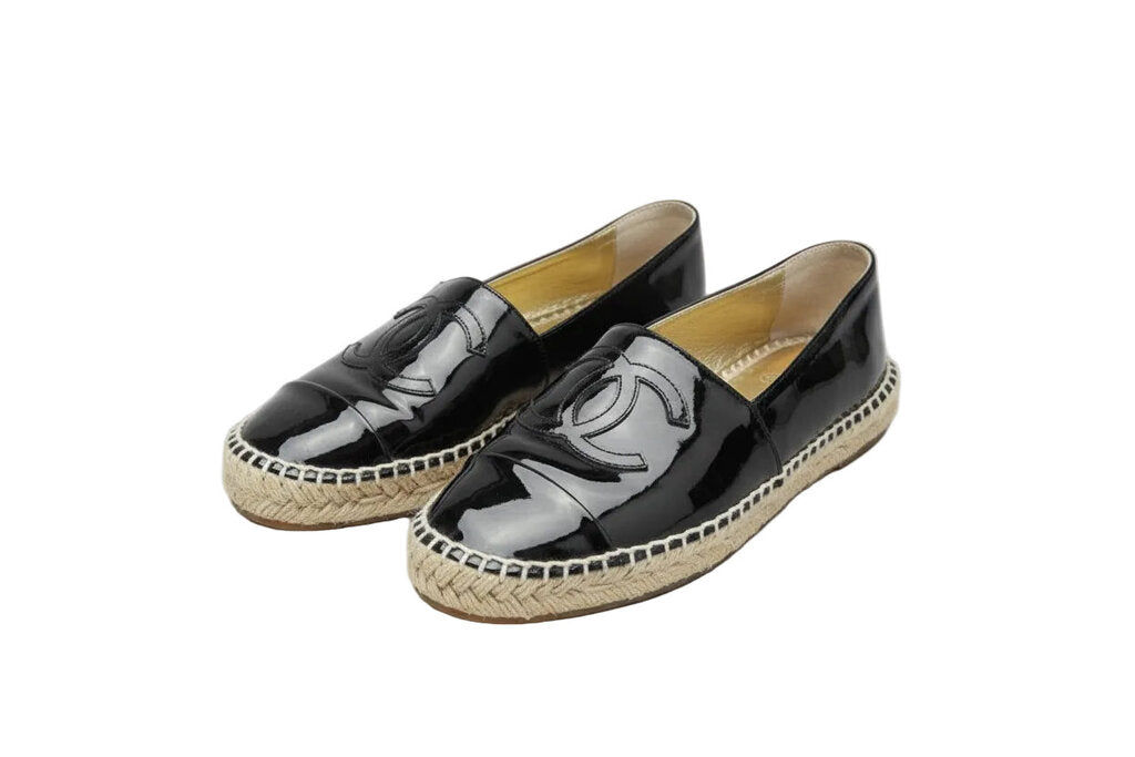 Chanel Black Patent Leather Espadrilles