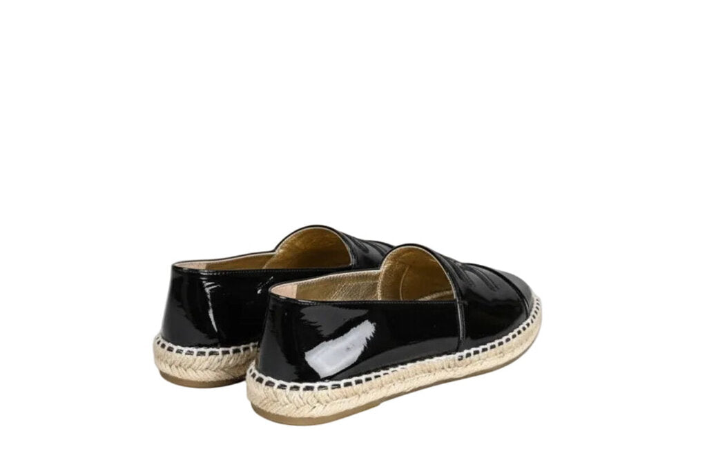 Chanel Black Patent Leather Espadrilles