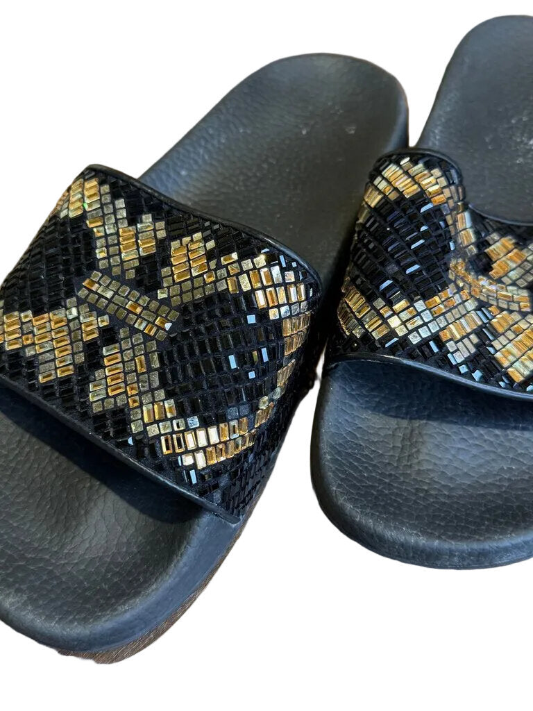 Salvatore Ferragamo Stylish Black and Gold Slides