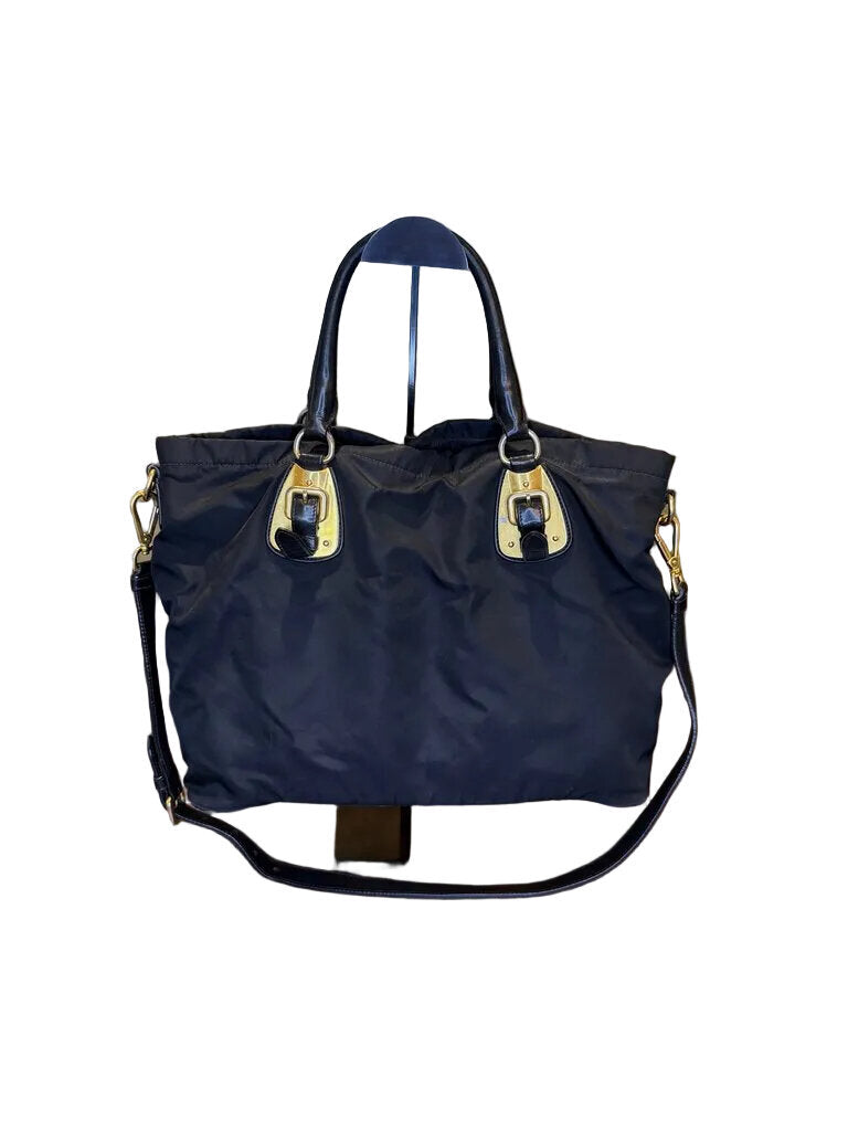 Prada Black Handbag with Gold Accents