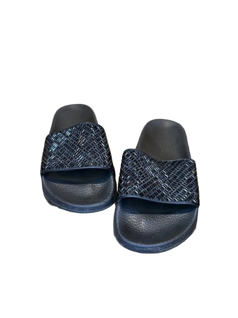 Salvatore Ferragamo Black Slide Sandals with Textured Strap