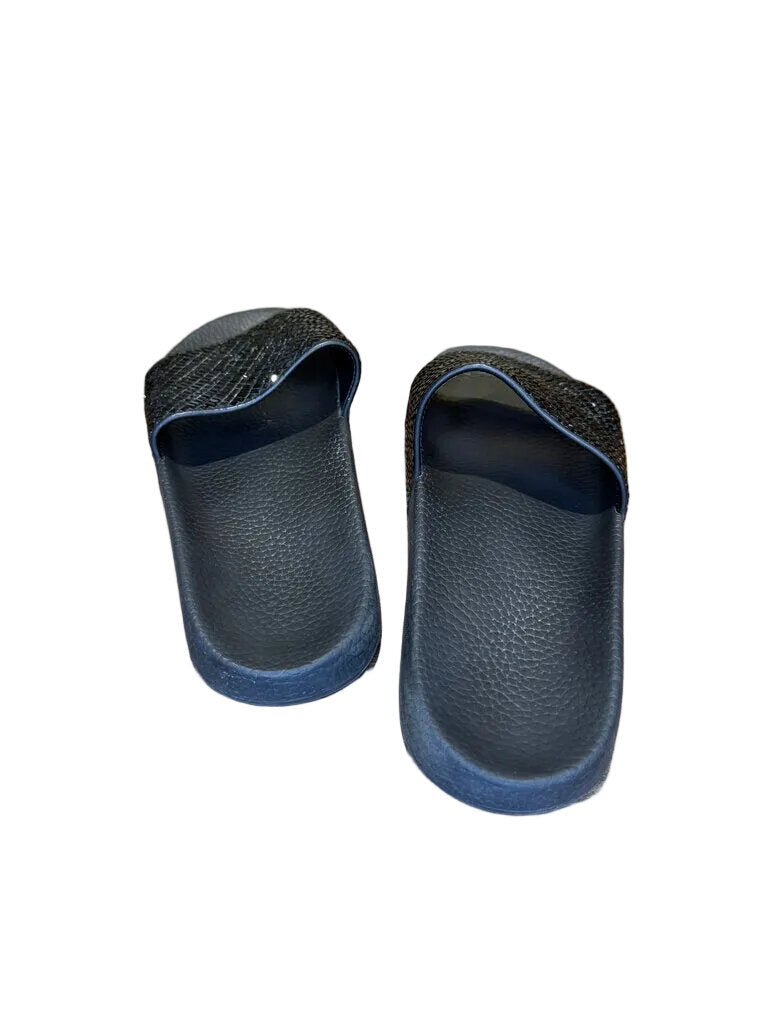Salvatore Ferragamo Black Slide Sandals with Textured Strap