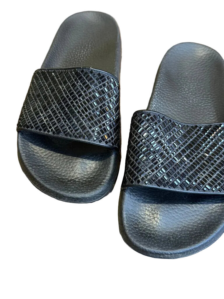 Salvatore Ferragamo Black Slide Sandals with Textured Strap
