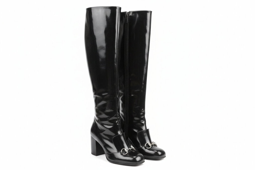 Gucci Black Knee-High Heeled Boots