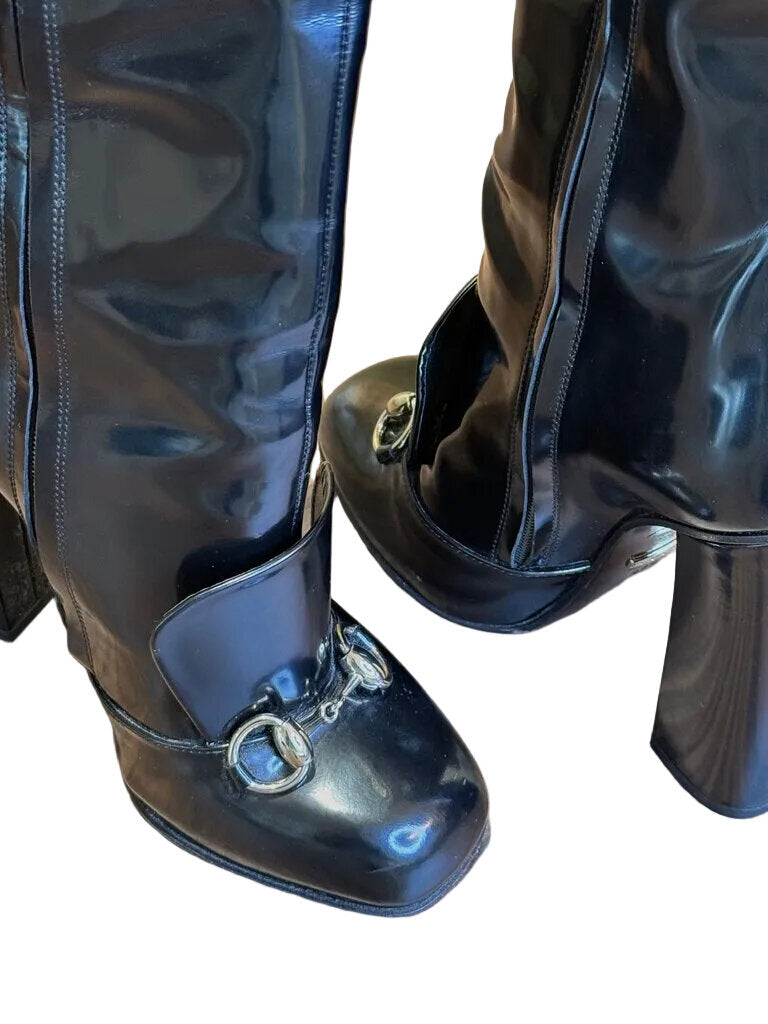 Gucci Black Knee-High Heeled Boots