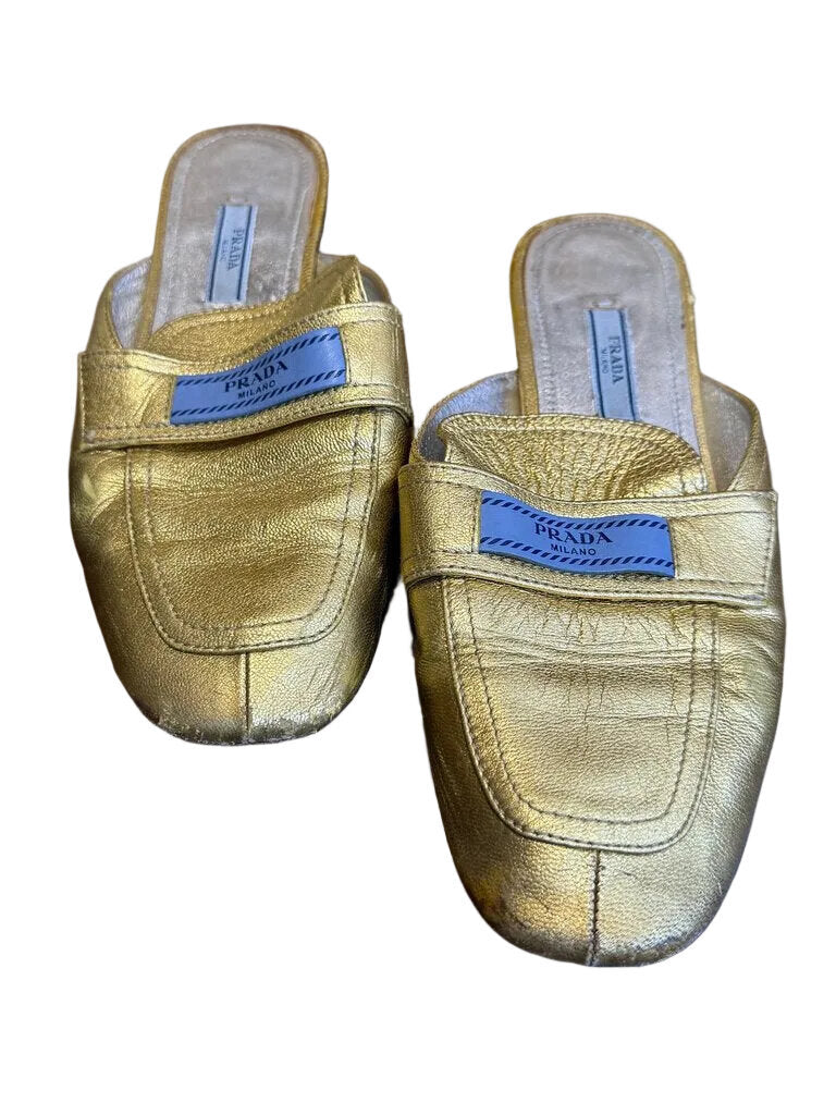 Prada Gold Slide Slippers