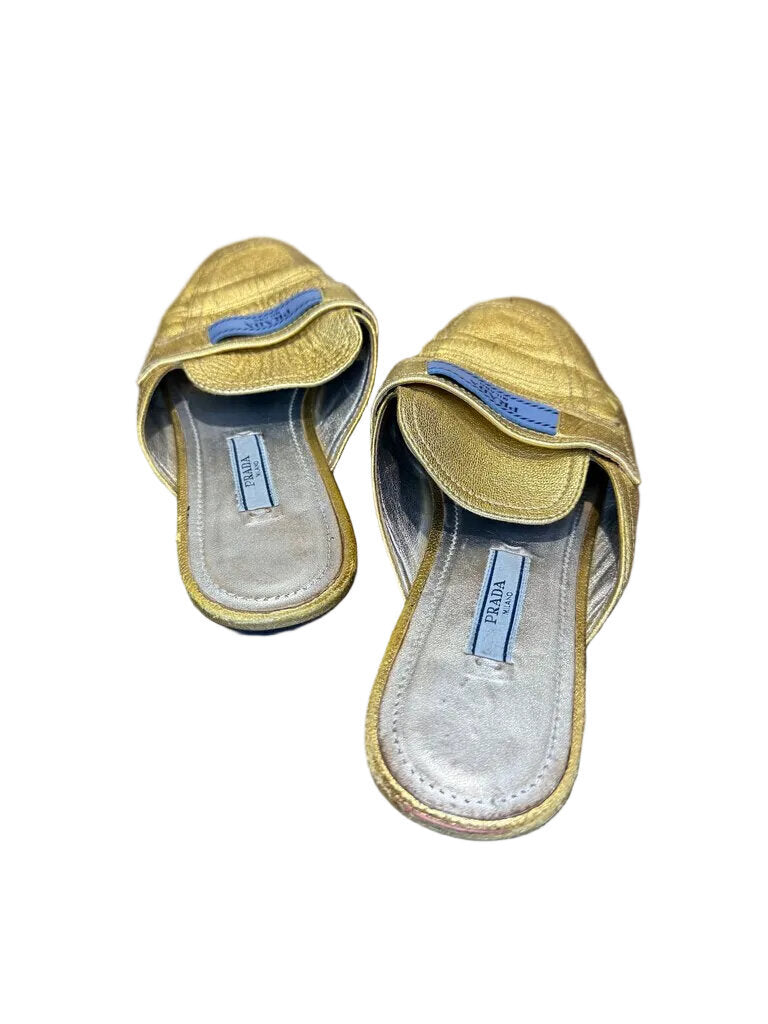 Prada Gold Slide Slippers