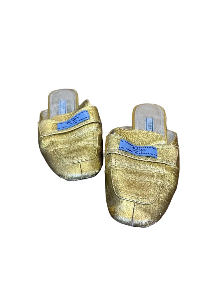 Prada Gold Slide Slippers