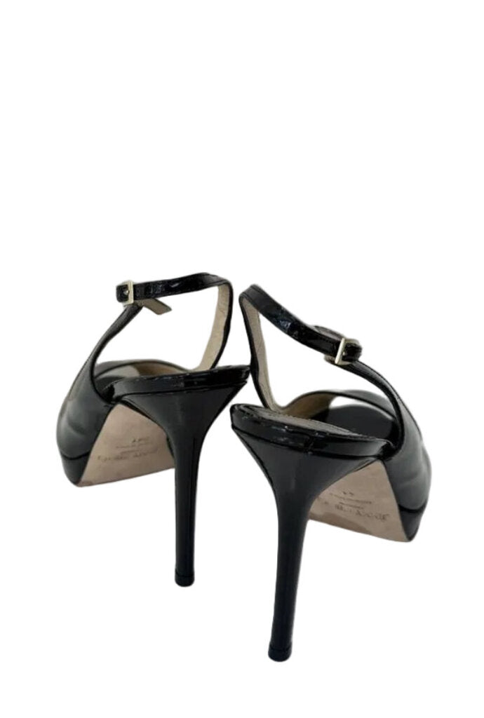 Jimmy Choo Black Patent Leather Peep Toe Heels