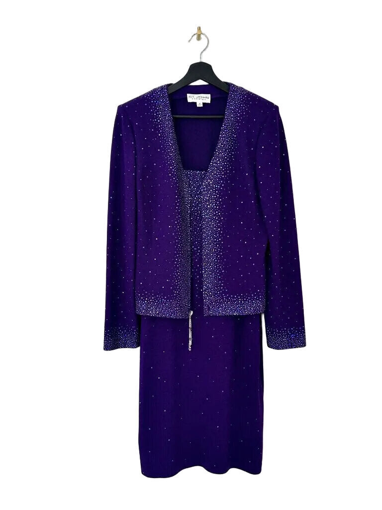 St. John Evening Purple Crystal Detailed Dress Set