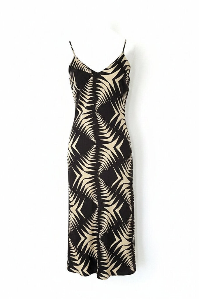 ba&sh Black and Beige Tropical Print Dress