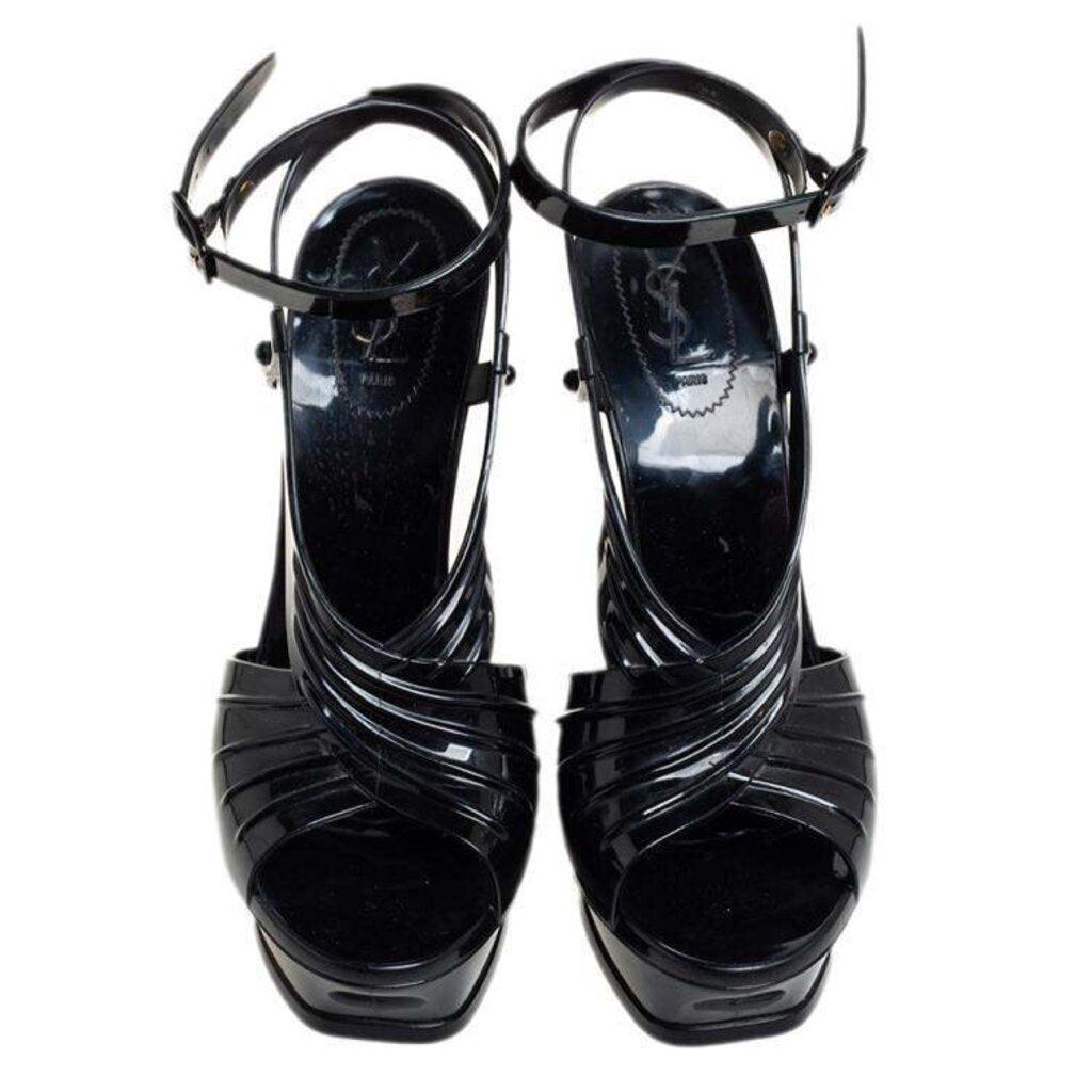 Pre-Owned Saint Laurent YSL Black Tribute Platform Sandals Black Women's New