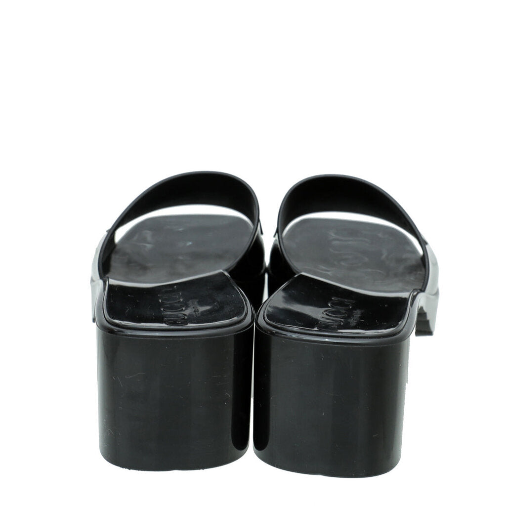 Gucci Black Rubber Logo Platform Slide Sandals