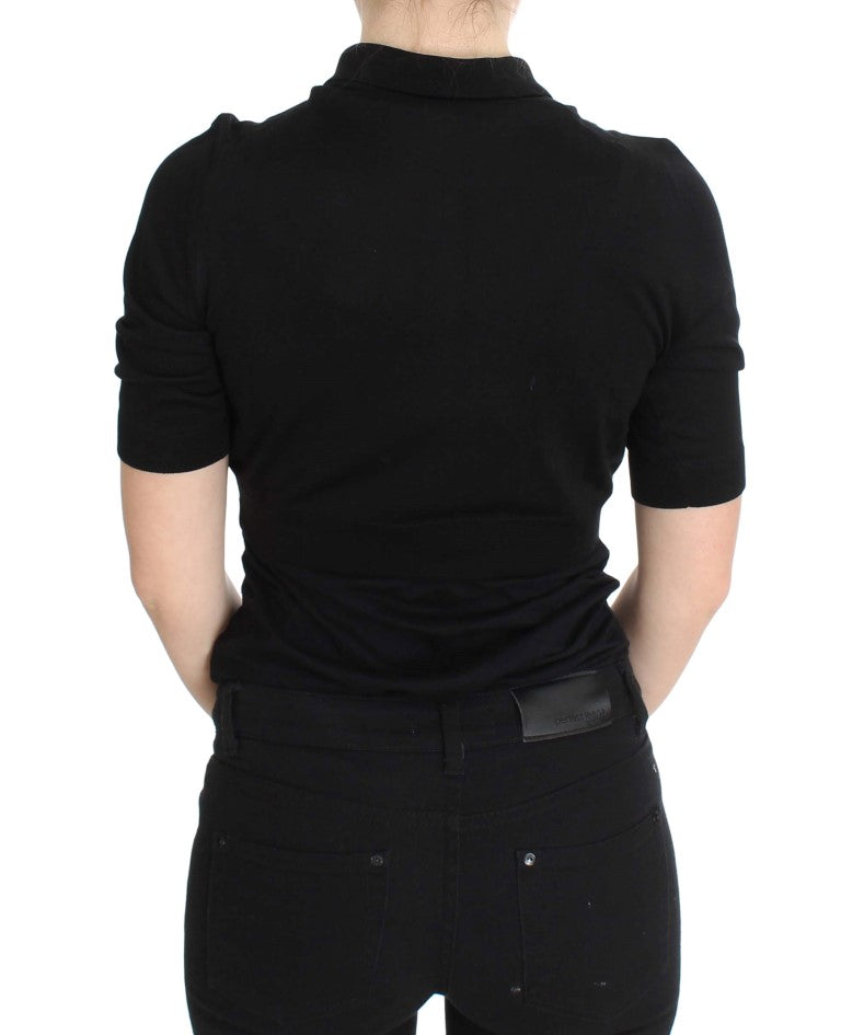Dolce & Gabbana Black Silk Floral Embroidered Polo Top - PreLoved & Luxe
