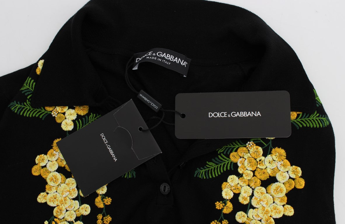 Dolce & Gabbana Black Silk Floral Embroidered Polo Top - PreLoved & Luxe