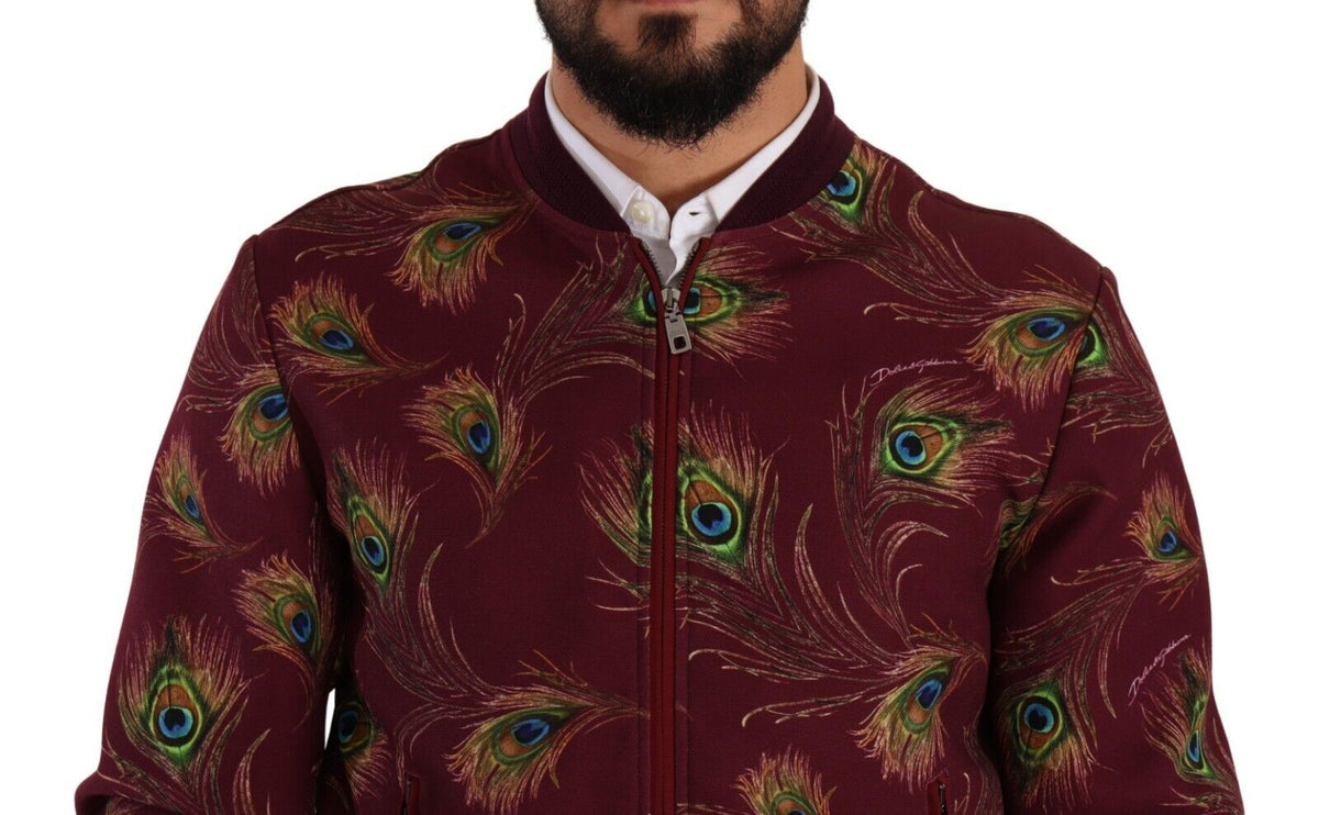 New Dolce & Gabbana Red Peacock Stretch Full Zip Jacket