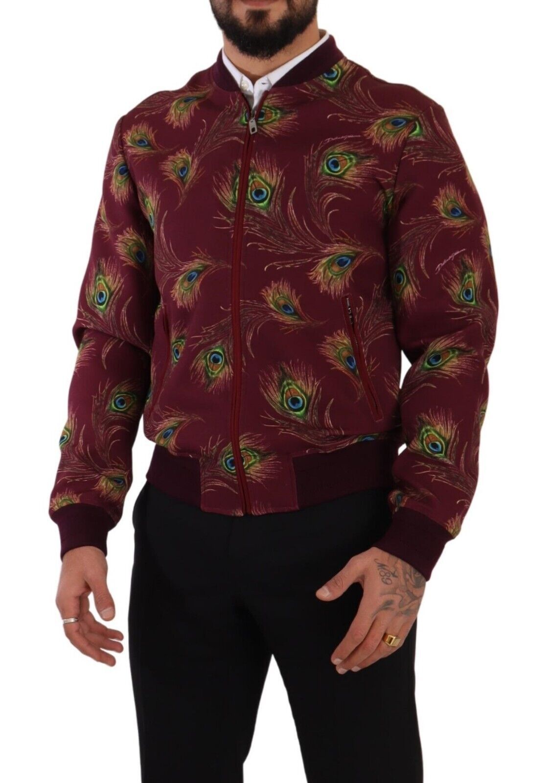 New Dolce & Gabbana Red Peacock Stretch Full Zip Jacket