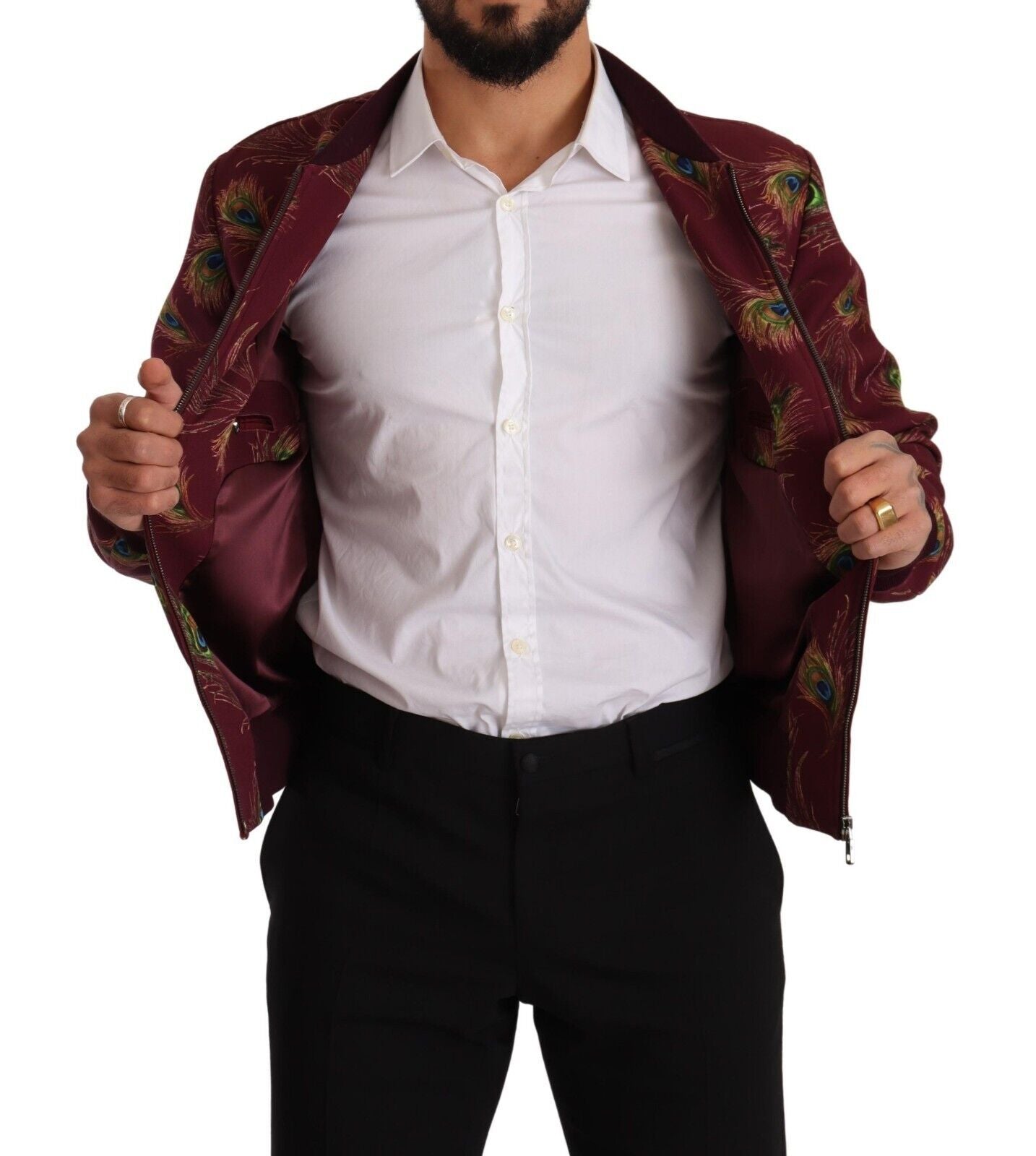 New Dolce & Gabbana Red Peacock Stretch Full Zip Jacket